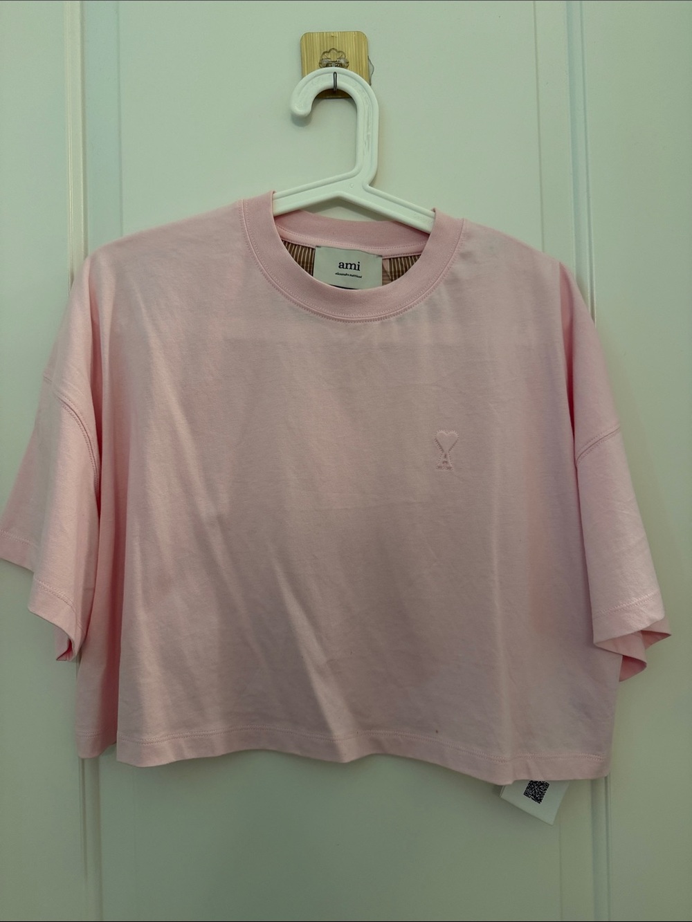 Ami Soft Pink Cropped Crewneck Tee